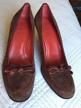 Coach Brown Suede Flats with Pink Interior